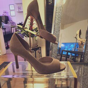 Nine West Tan Suede High Heel D'Orsay Open Toe Pump